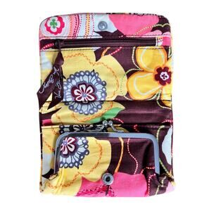 Vera Bradley Yellow Pink Brown Floral Compact Taxi Wallet Clear ID Kisslock Coin